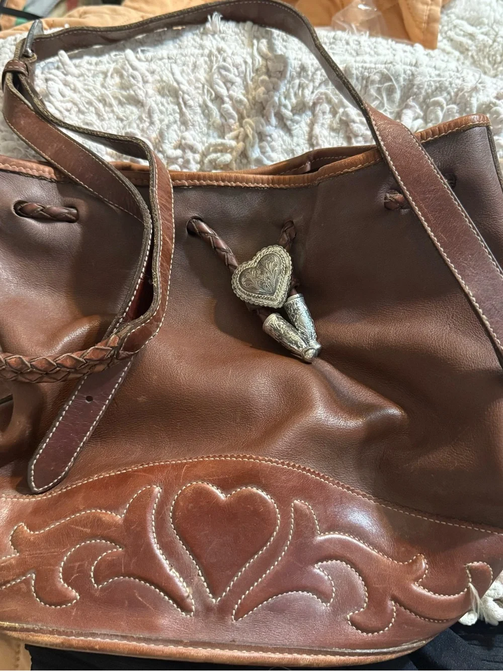 Brighton Brown Leather Shoulder Tote with Heart Charm